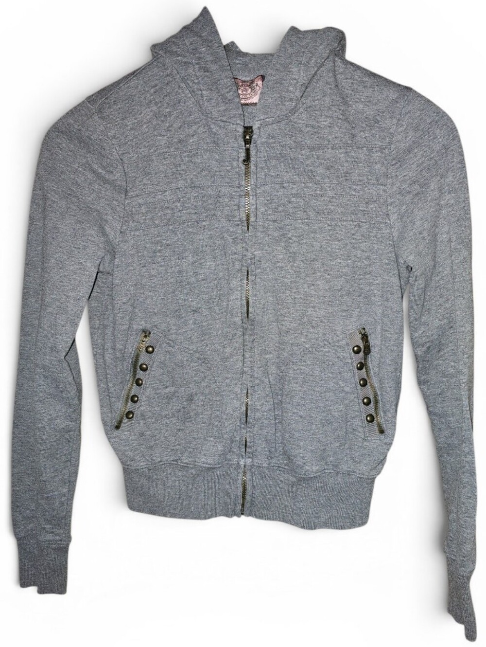 JUICY COUTURE Vintage Rare Y2K Gray Studded Pocket Zip Up Hoodie - Small